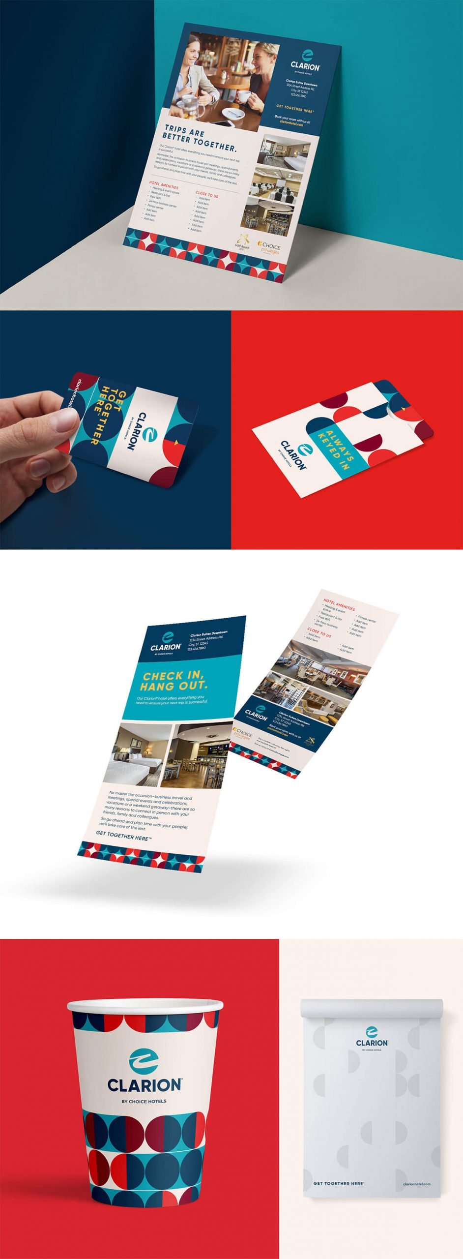 Choice Hotels Clarion Pointe Branding Positioning Traditional keycard collateral flyers postcards business cards stationery