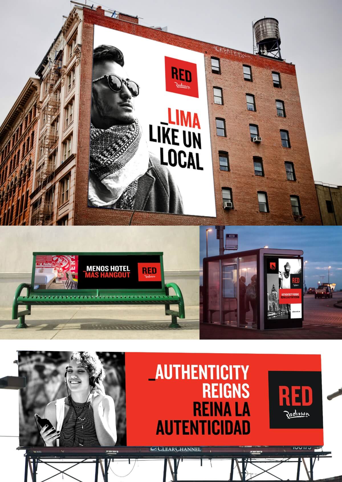 Radisson Red Launch Campaign Lima Peru Miami Out of Home OOH Building Wrap Bus Bench Bus Shelter Billboard