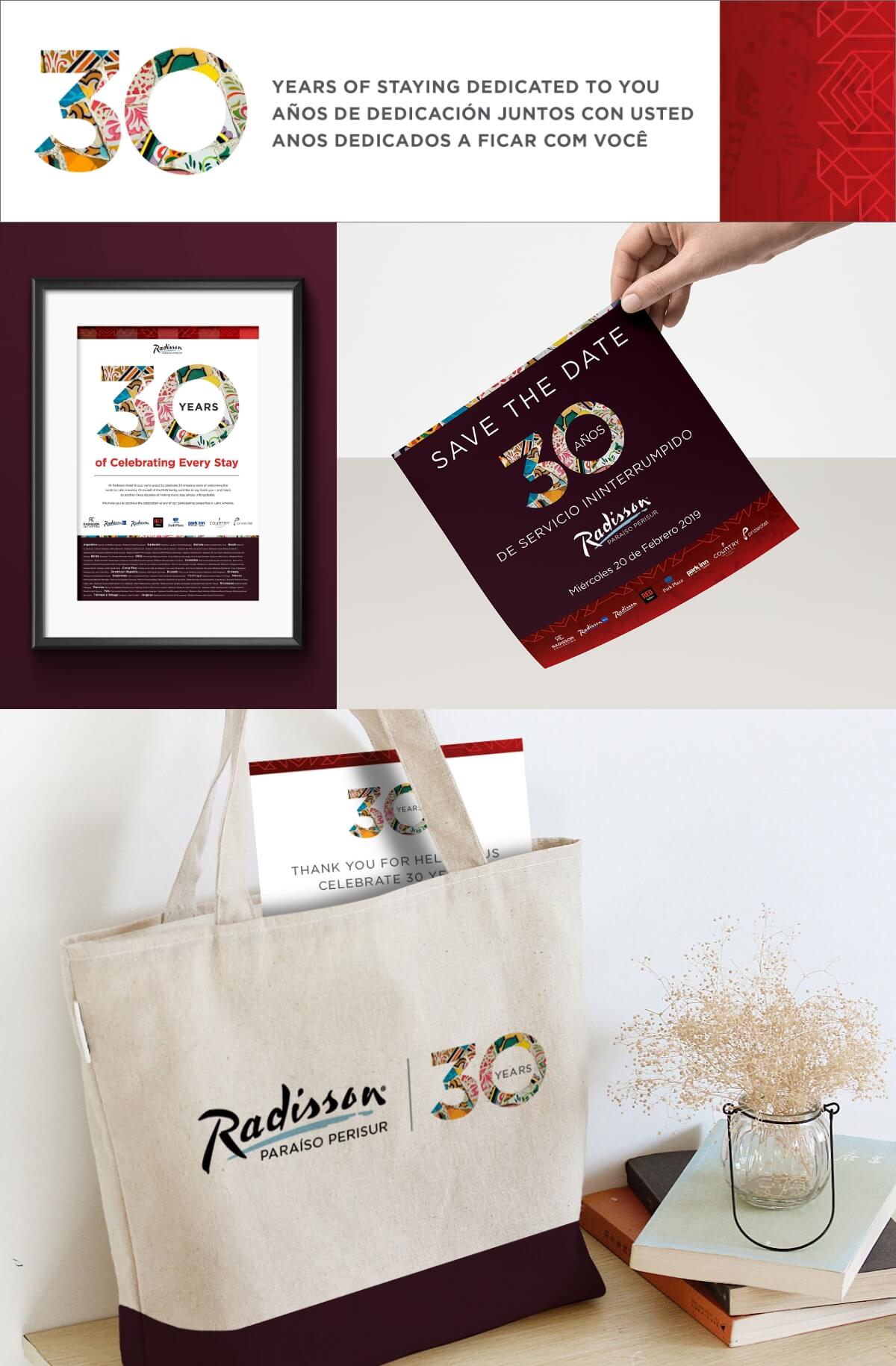 Radisson LATAM 30 anniversary ads content translation mockup