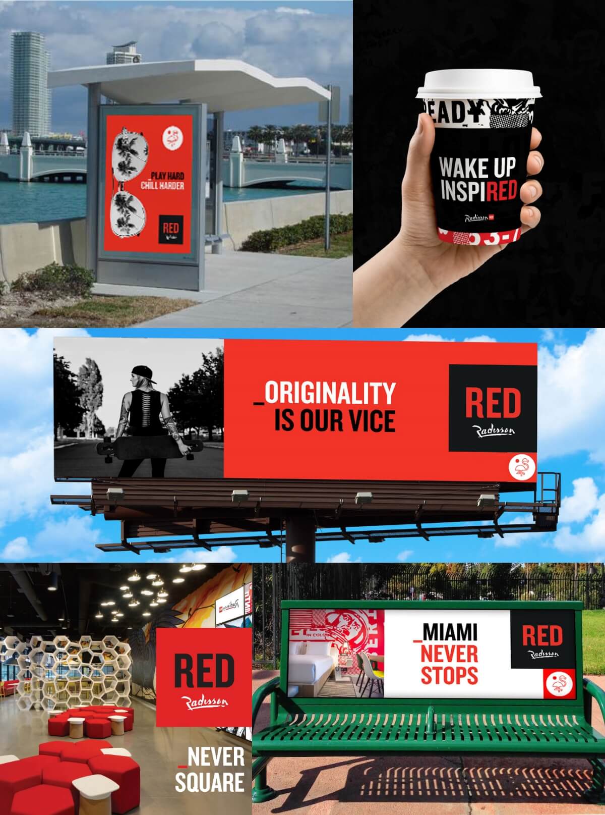 Radisson Red Launch Campaign Lima Peru Miami Out of Home OOH Building Wrap Bus Bench Bus Shelter Billboard