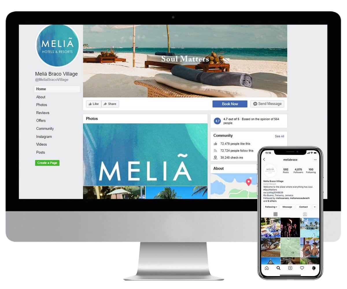 Melia Hotels & Resorts Digital Social Media Post Content Generation IMac Iphone Mockup