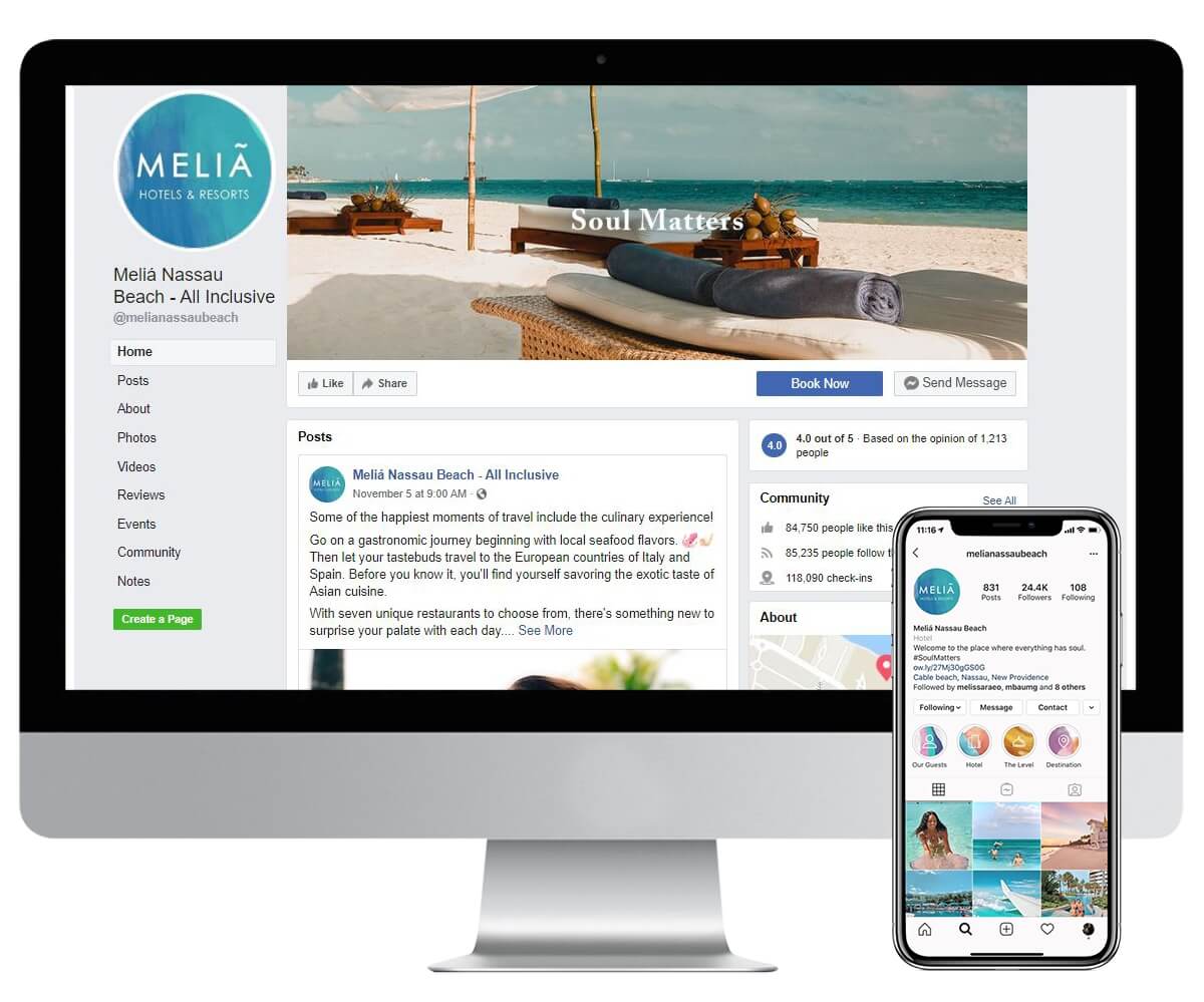 Melia Hotels & Resorts Digital Social Media Post Content Generation IMac Iphone Mockup